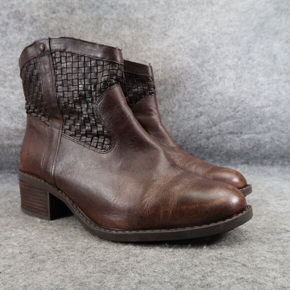 Adam Tucker Shoes Womens 10 Ankle Boots Classic Leather Woven Brown Block Heel - Picture 1 of 15